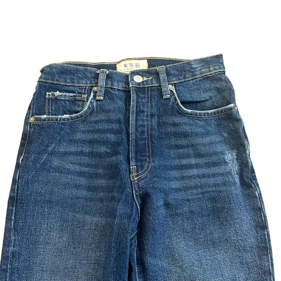 We The Free Free People Dark Wash Jeans Distressed Raw Chewed Hem Size 27 - Picture 3 of 12
